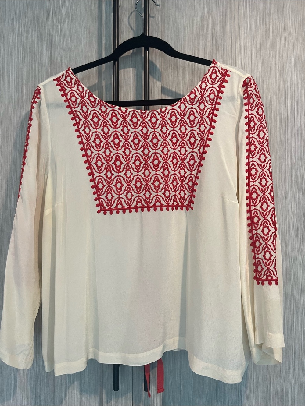 Vintage Plenty by Tracy Reese Cream and Red Embroidered Women’s Peasant Blouse